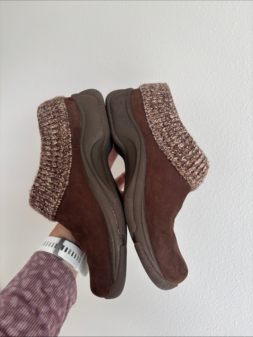 Dansko Kenzie clogs brown leather cozy sweater-knit collar decorative button EUC - Picture 4 of 8